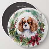 Cavalier King Christmas Wreath Festivals Button (Vorne & Hinten)