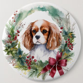 Cavalier King Christmas Wreath Festivals Button (Vorderseite)