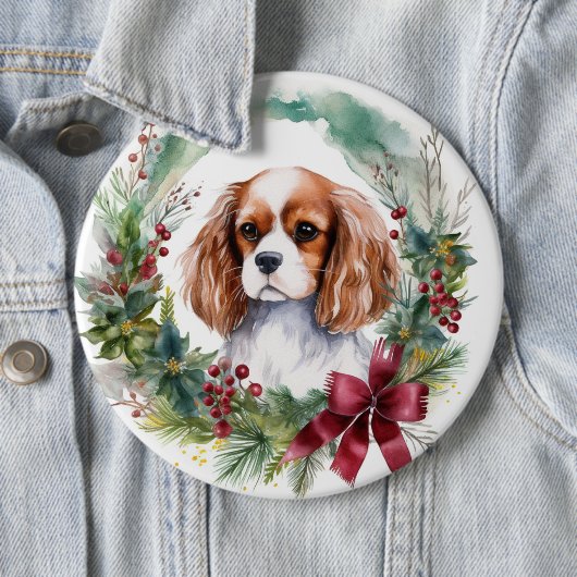 Cavalier King Christmas Wreath Festivals Button (Beispiel)