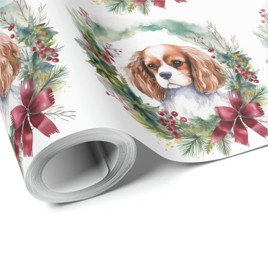 Cavalier King Christmas Wreath Festivals Geschenkpapier (Rolleneckpunkt)