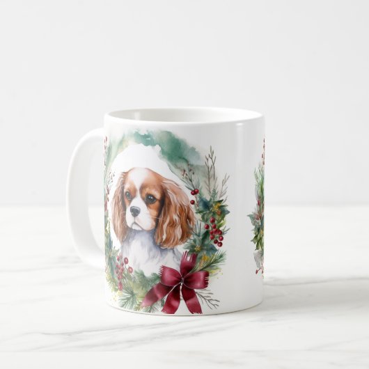 Cavalier King Christmas Wreath Festivals Kaffeetasse (Vorderseite Links)