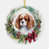 Cavalier King Christmas Wreath Festivals Keramik Ornament (Vorne)