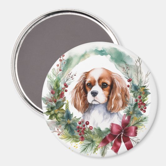 Cavalier King Christmas Wreath Festivals Magnet (Vorderseite/Rückseite)