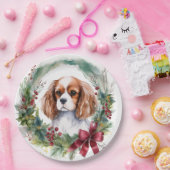 Cavalier King Christmas Wreath Festivals Pappteller (Party)