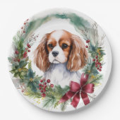 Cavalier King Christmas Wreath Festivals Pappteller (Vorderseite)