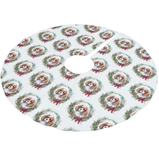 Cavalier King Christmas Wreath Festivals Polyester Weihnachtsbaumdecke (Schrägansicht)