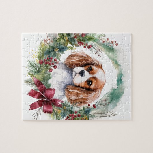 Cavalier King Christmas Wreath Festivals Puzzle (Horizontal)