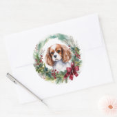 Cavalier King Christmas Wreath Festivals Runder Aufkleber (Umschlag)