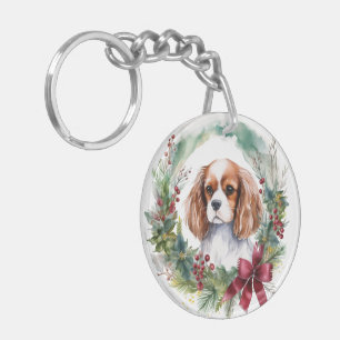 Cavalier King Christmas Wreath Festivals Schlüsselanhänger
