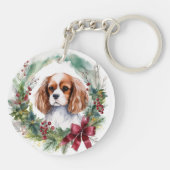Cavalier King Christmas Wreath Festivals Schlüsselanhänger (Rückseite)