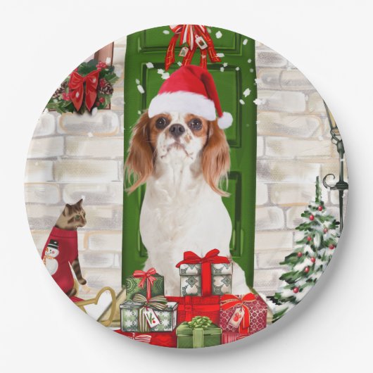 Cavalier King Dog Christmas Pappteller (Vorderseite)