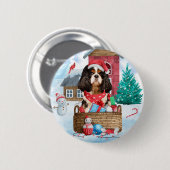 Cavalier King Dog im Schnee Weihnachtshundehaus Button (Vorne & Hinten)