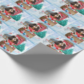 Cavalier King Dog im Schnee Weihnachtshundehaus Geschenkpapier (Ecke)