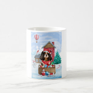 Cavalier King Dog im Schnee Weihnachtshundehaus Kaffeetasse