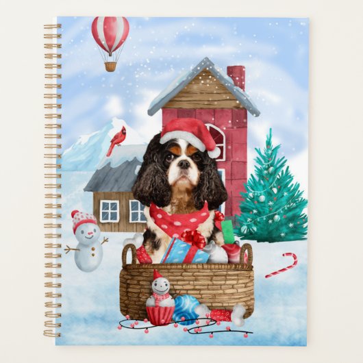 Cavalier King Dog im Schnee Weihnachtshundehaus Planer (Vorderseite)