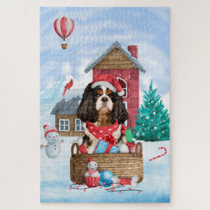 Cavalier King Dog im Schnee Weihnachtshundehaus Puzzle