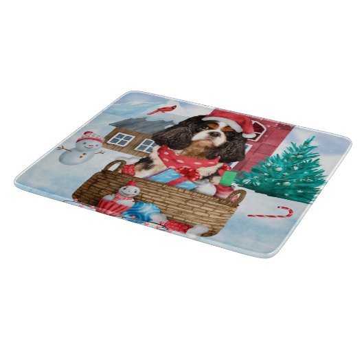 Cavalier King Dog im Schnee Weihnachtshundehaus Schneidebrett (Ecke)