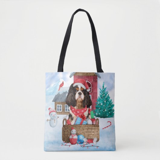 Cavalier King Dog im Schnee Weihnachtshundehaus Tasche (Vorderseite)