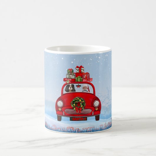 Cavalier King Dog in Auto mit dem Weihnachtsmann Kaffeetasse (Mittel)