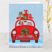 Cavalier King Dog in Auto mit dem Weihnachtsmann Karte (Gelbe Blume)