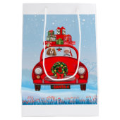 Cavalier King Dog in Auto mit dem Weihnachtsmann Mittlere Geschenktüte (Rückseite)