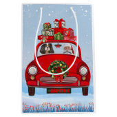 Cavalier King Dog in Auto mit dem Weihnachtsmann Mittlere Geschenktüte (Vorderseite)