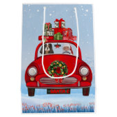 Cavalier King Dog in Auto mit dem Weihnachtsmann Mittlere Geschenktüte (Rückseite)