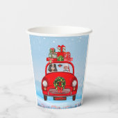 Cavalier King Dog in Auto mit dem Weihnachtsmann Pappbecher (Rückseite)