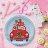 Cavalier King Dog in Auto mit dem Weihnachtsmann Pappteller (Party)