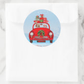 Cavalier King Dog in Auto mit dem Weihnachtsmann Runder Aufkleber (Tasche)