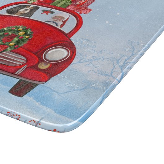 Cavalier King Dog in Auto mit dem Weihnachtsmann Schneidebrett (Ecke)