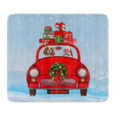 Cavalier King Dog in Auto mit dem Weihnachtsmann Schneidebrett (Vorderseite)