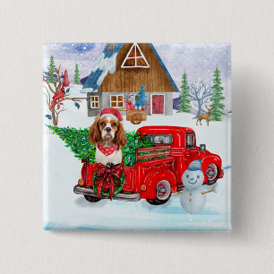 Cavalier King Dog in Christmas Delivery Truck Schn Button