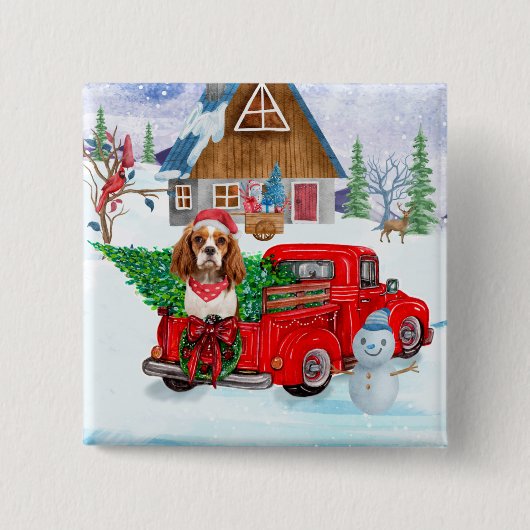 Cavalier King Dog in Christmas Delivery Truck Schn Button (Vorderseite)