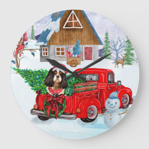 Cavalier King Dog in Christmas Delivery Truck Schn Große Wanduhr