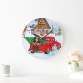 Cavalier King Dog in Christmas Delivery Truck Schn Große Wanduhr (Zuhause)