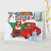 Cavalier King Dog in Christmas Delivery Truck Schn Karte (Gelbe Blume)