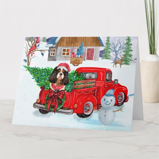 Cavalier King Dog in Christmas Delivery Truck Schn Karte (Vorderseite)