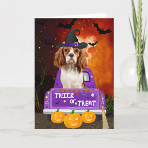Cavalier King Dog in Halloween Truck Karte