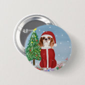 Cavalier King Dog in Snow mit Weihnachtsgeschenken Button (Vorne & Hinten)