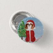 Cavalier King Dog in Snow mit Weihnachtsgeschenken Button (Vorne & Hinten)
