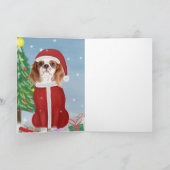 Cavalier King Dog in Snow mit Weihnachtsgeschenken Karte (Innenseite)