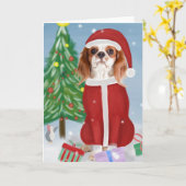 Cavalier King Dog in Snow mit Weihnachtsgeschenken Karte (Gelbe Blume)