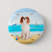 Cavalier King Dog on Beach Button (Vorderseite)