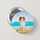 Cavalier King Dog on Beach Button (Vorne & Hinten)