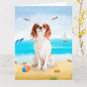 Cavalier King Dog on Beach Karte (Gelbe Blume)