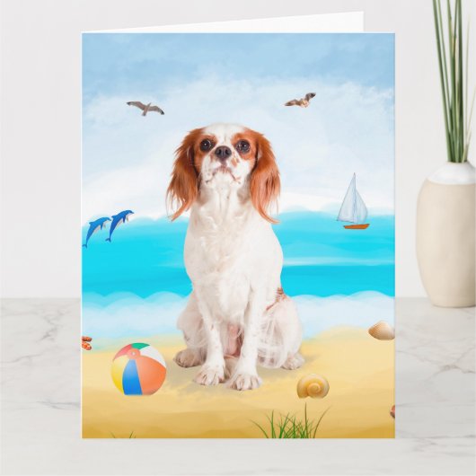Cavalier King Dog on Beach Karte (Vorderseite)