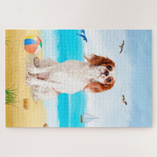 Cavalier King Dog on Beach Puzzle (Horizontal)