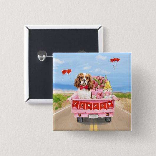 Cavalier King Dog Valentine's Day Lkw Herz Button (Vorne & Hinten)