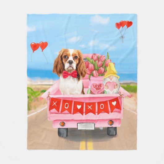 Cavalier King Dog Valentine's Day Lkw Herz Fleecedecke (Vorderseite)